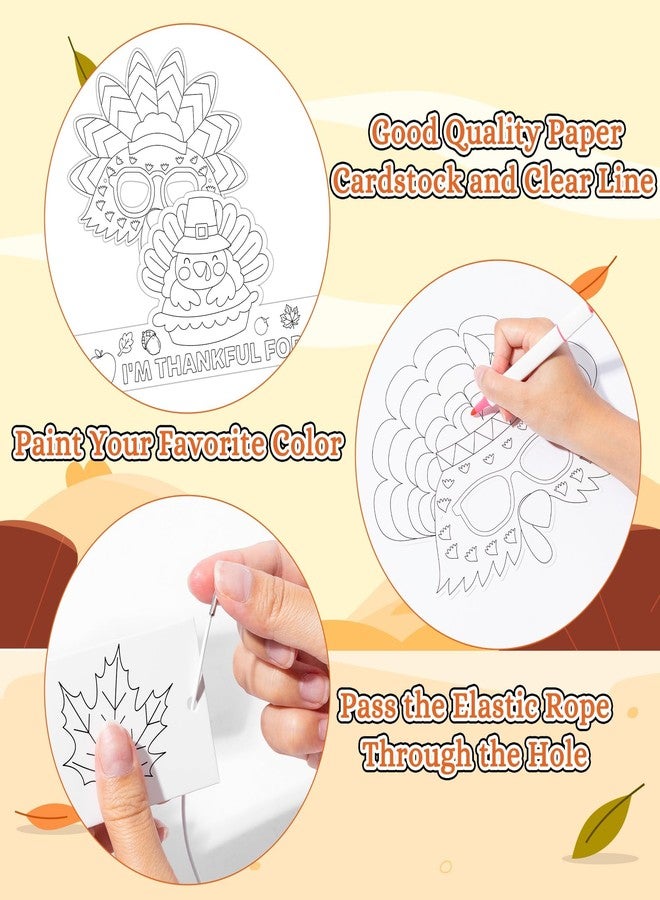 BkeeCten Thanksgiving Coloring Turkey Set - 96 Packs Turkey Coloring Headbands & Masks, DIY Craft Art Classroom Activity, School Party Supplies, Family Gathering Holiday Celebration Decor - Image 3
